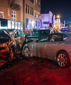 The image depicts a motor vehicle accident. If you or a loved one have been injured in a motor vehicle accident in D.C., MD, or VA due to the negligence of another, contact us at the Law Office of Steven Bullock.